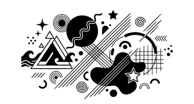 Memphis design pattern with electric guitar and geometric shapes 1980s retro style vector illustration