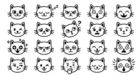 Obraz premium Collection of 20 different cartoon cat faces with various emotions and expressions