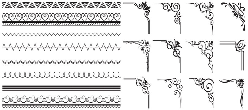 Set of decorative corner elements, Frame, Divider ornament, borders, doodle, separators, page dividers, header,vector