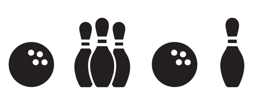 Bowling Game Icon Set &ndash; Ball and Pin Sport Silhouette Vector Collection Illustration Web