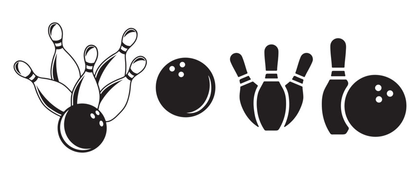 Bowling Game Icon Set &ndash; Ball and Pin Sport Silhouette Vector Collection Illustration Web