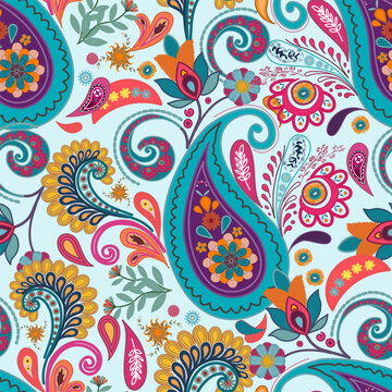 Paisley seamless pattern with floral motifs ,Traditional seamless paisley pattern. Indian floral ornament.Vector seamless paisley floral pattern ,Vintage floral background