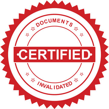 A red official documents certified invalidated stamp with stars indicating status change