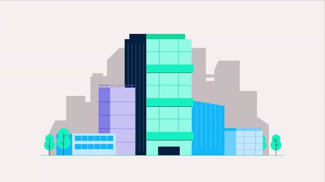 2D Animated Isometric View of a Green Modern Smart City Center, Sustainable Urban Development and Architecture Concept