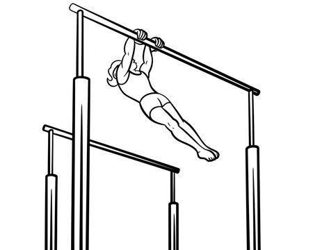 Athlete Performing Parallel Bar Routine in Indoor Gymnastics Training Facility