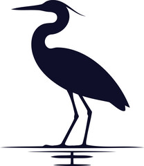 Obraz premium Silhouette of a heron standing in shallow water with reflection wildlife illustration