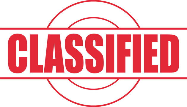 Bold red text CLASSIFIED on a modern white surface indicating important confidential information