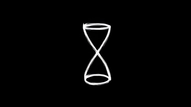 Animated rotating hourglass on black representing time passing and deadlines for conceptual projects