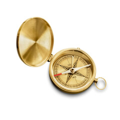 Vintage brass compass indicating north on transparent background © Farhan Uzzal