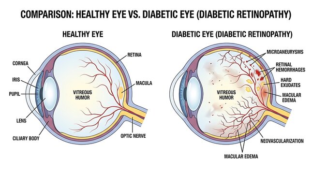 Comparison of healthy eye and diabetic eye retinopathy