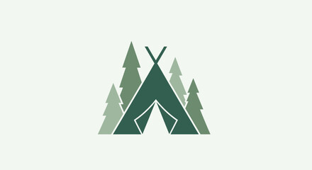 Fototapeta premium Minimalist Camping Tent and Pine Forest Logo Icon