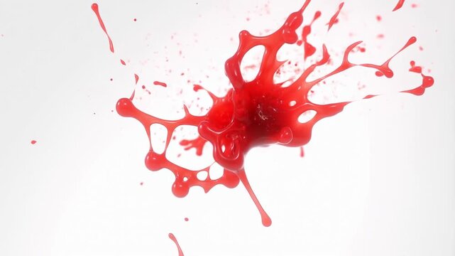 Vibrant red liquid exploding in mid air forming complex abstract structures perfect for modern
