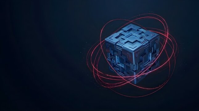 Futuristic  cryptographic data ring icon - Cloud server blockchain network connection concept