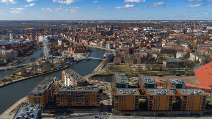 Obraz premium Aerial View of Gdansk Waterfront and Historic City Center Poland