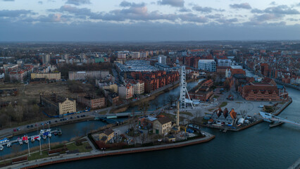Fototapeta premium Aerial View of Gdansk Historic City Center with Rivers and Red Brick Architecture Poland