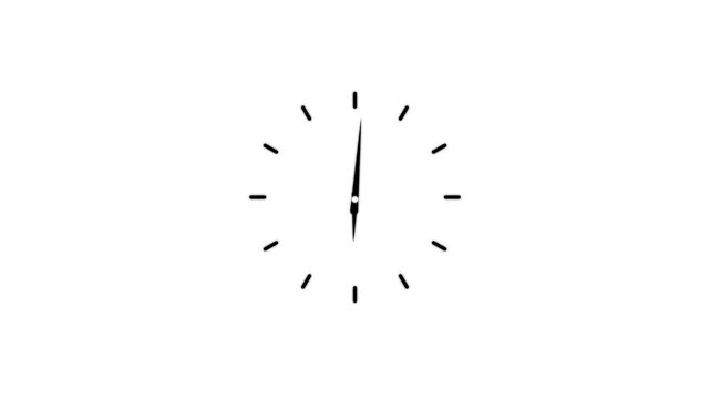 Clock spinning, watch animation on white background with alpha channel. Clock icon flat style. 12 hours clock dial. motion graphic of Analog clock spinning concept. 4k video
