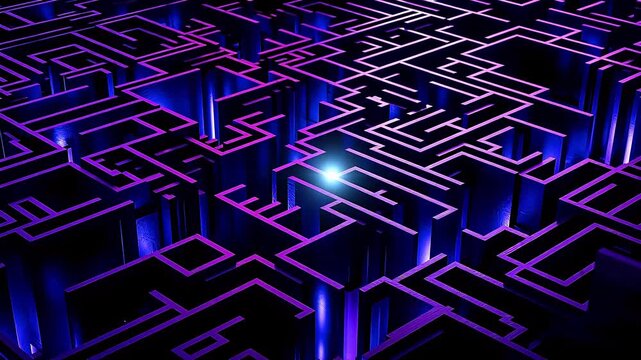 Science and technology purple geometric stripe maze scene abstract background