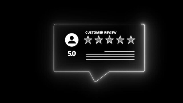 Customer satisfaction feedback survey concept on black background. An animated reviews with five star rating. business marketing idea. motion graphic of feedback concept. 4k motion video