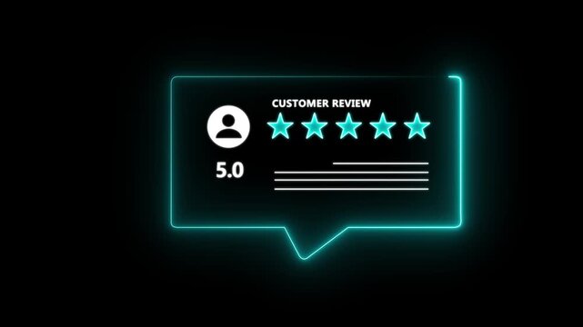 Customer satisfaction feedback survey concept on black background. An animated reviews with five star rating. business marketing idea. motion graphic of feedback concept. 4k motion video