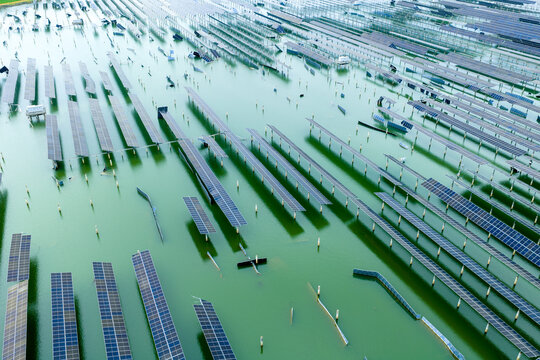 Solar Power Plant Damaged by Typhoon, New Energy Facility Damage