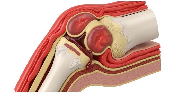 Detailed anatomical illustration of a joint showcasing bones ligaments and muscles.