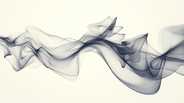 Abstract dark grey smoke wave design, flowing across white background, for website header or presentation