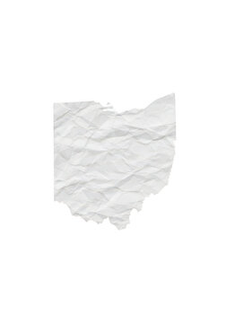 Crumpled paper map shape of ohio state on a simple surface isolated on transparent background
