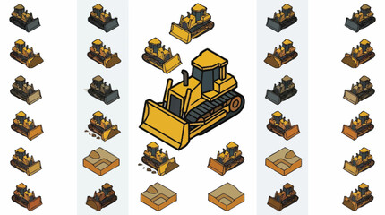 Collection of Isometric Bulldozer Illustrations in Various Colors. © Agu