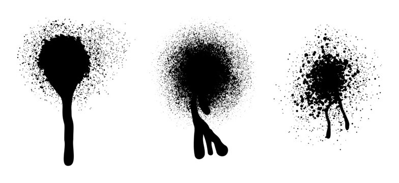 Black ink splatter and paint drip collection isolated on white background