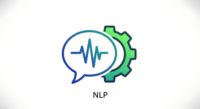 A speech bubble with a waveform and a gear represent natural language processing on white background ai generated