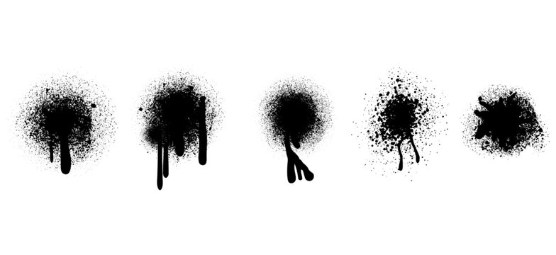 Black ink splatter and paint drip collection isolated on white background