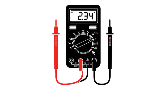 Digital Multimeter with Leads and Display.