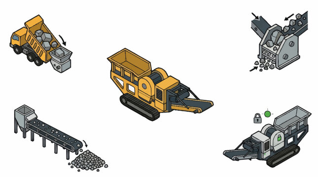 Industrial machinery for crushing and transporting materials.