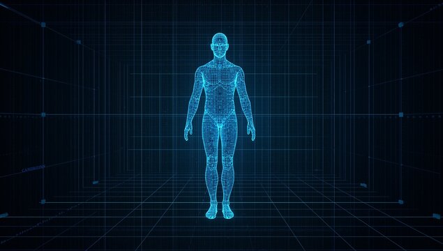 Human Silhouette Made Of Neural Nodes And Connections