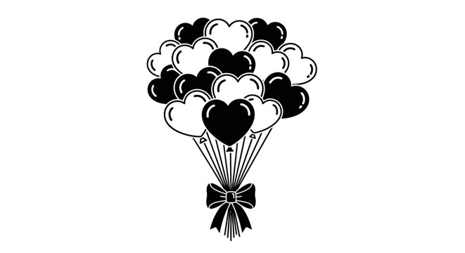 Black and white balloons tied with bow float in air