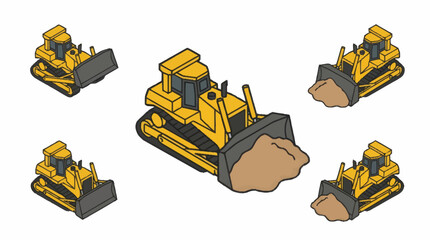 Yellow bulldozer construction vehicle isometric illustration. © Agu