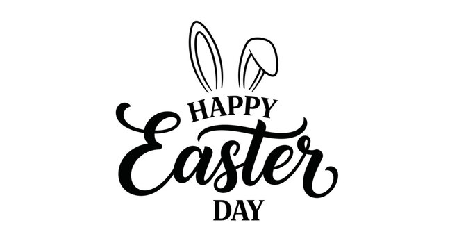 Bunny ears illustrate Happy Easter Day with text and celebration