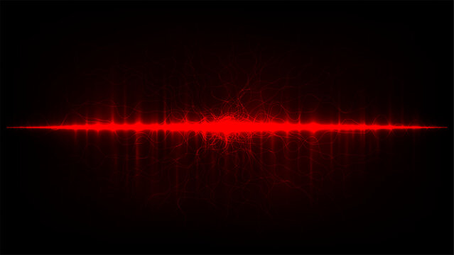 Red laser beam abstract background with glowing sound wave frequency and digital neon light energy