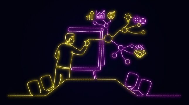 Professional strategist drawing business mind map on whiteboard