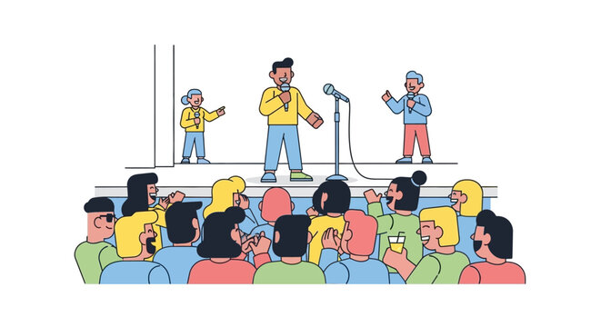 Stand up comedy show with performers and audience.