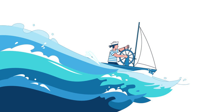 Sailor Navigating a Boat Through Rough Seas.