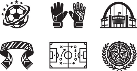 Soccer gear and football tactics black vector icons set © Joy