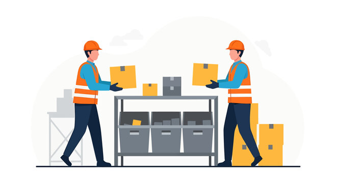 Warehouse Workers Carefully Handling Cardboard Boxes for Shipping and Delivery.