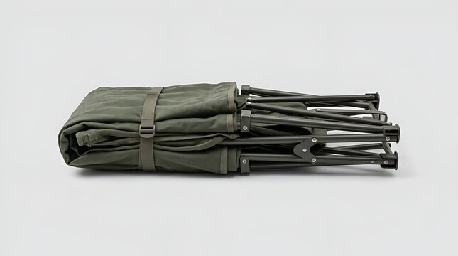Folded Green Camping Cot - Compact Outdoor Furniture