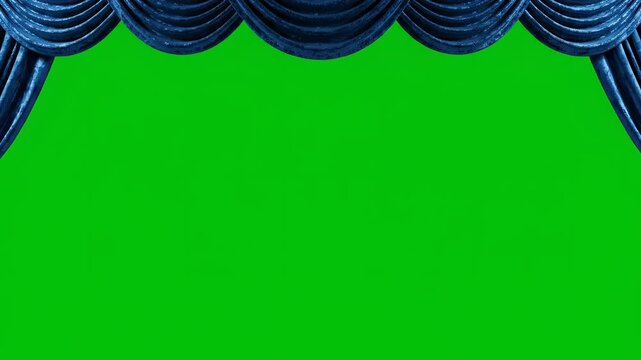 Elegant Blue Velvet Stage Curtains Open Revealing Green Screen Chroma Key Background 1.