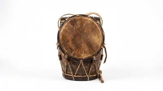 Authentic Native American Tomtom Drum with Beater on White Background
