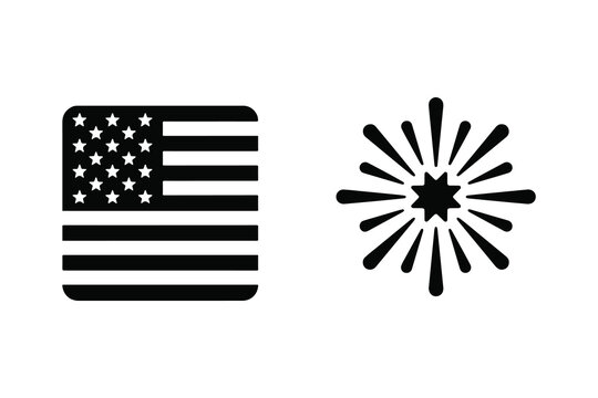 American flag and firework star concept design elements for independence day, fourth of july vector illustration