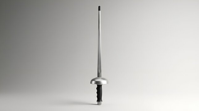 Fencing foil weapon, epee sword, sports equipment, isolated on gray background, studio shot