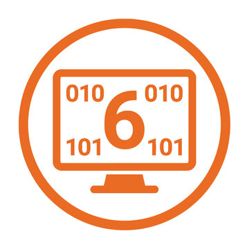Number 6 on computer screen with binary code