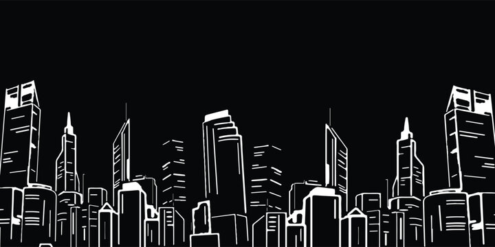 Urban Skyline Line Drawing City Building Silhouette.